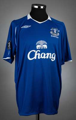 Jack Rodwell signed blue & white Everton UEFA Cup no.26 jersey v Standard Liege, played at Goodison Park, on 17th September 2008,
 match-issue, Umbro,