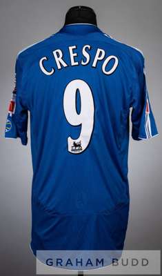 Hernan Crespo blue and white Chelsea no.9 jersey v Liverpool in the FA Community Shield at Millennium Stadium, 13th August 2006,
 short-sleeved with T