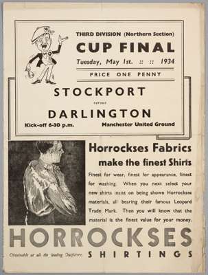 A rare programme for the Third Division (Northern Section) Cup Final Stockport v Darlington, played at Manchester United's Old Trafford ground, 1st Ma