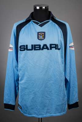 Gary McAllister sky blue No.10 Coventry City long-sleeved jersey, 2002-03, 
 size 50-52, with v-neck collar and embroidered cloth badge inscribed COVE