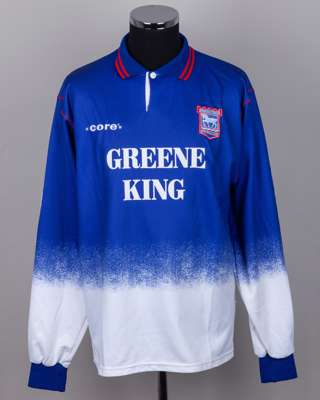 Blue and white No.5 Ipswich long-sleeved shirt, 1995-96