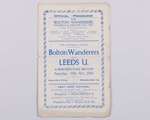 Bolton Wanderers v. Leeds United match programme, 13th October 1945