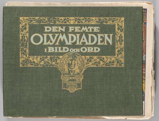 Stockholm 1912 Olympic Games "Den Femte Olympiaden" a set of 24 loose brochures,
 published by Ahlen & Akerlund Stockholm 1912, green hardcover with g