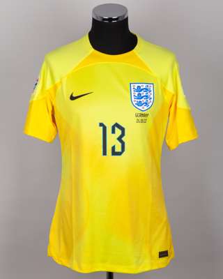 Aaron Ramsdale yellow No.13 England v. Germany goalkeeper shirt, 2022