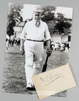The signature of the cricketer W G Grace,
 the black ink signature on white paper, slightly stained; sold with a restrike b & w photograph of W G Grac