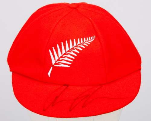 Rachin Ravindra red New Zealand Red For Ruth match worn signed cap