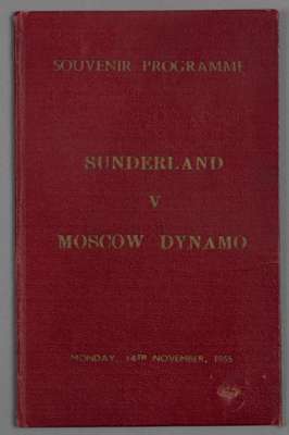Sunderland v Moscow Dynamo presentation souvenir programme, played at Roker Park, 14th November 1955,
 bound in a red hardback cover with gilt tooling