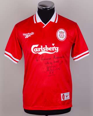 Jamie Redknapp autographed red Liverpool replica short-sleeved shirt, 1996-98
