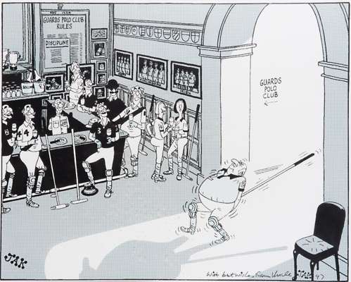 JAK [Raymond Jackson] (1927-1977) NOT ANOTHER ABUSE OF THE STICK OLD BOY? Newspaper proof, printed, mounted, framed & glazed, overall 62 by 73cm.