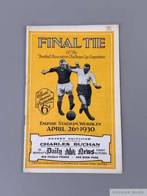 F.A. Cup Final programme Arsenal v Huddersfield Town, played at Wembley Stadium, 26th April 1930
 26-page, slightly rusty staples, slight cover stains