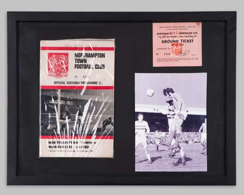 Northampton Town v. Manchester United F.A.Cup programme and ticket display, 7th February 1970