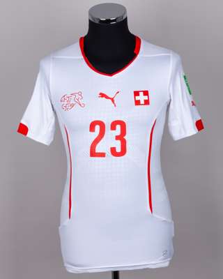 Xherdan Shaqiri white and red No.23 Switzerland short-sleeved shirt, 2014