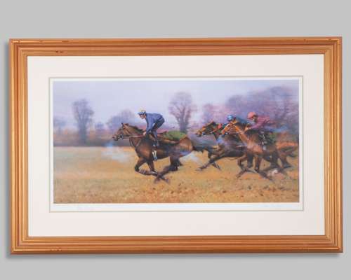 Peter Curling (Irish, b.1955) and Sam Curling print - fast work on the grass gallop