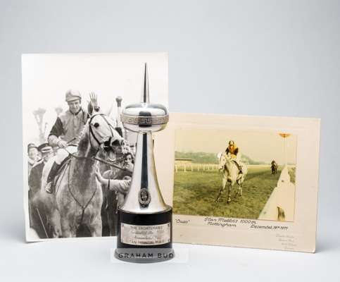 The Sportsman's trophy of the month awarded to the jockey Stan Mellor in December 1971 for riding his 1,000th National Hunt winner,
 sculptural electr