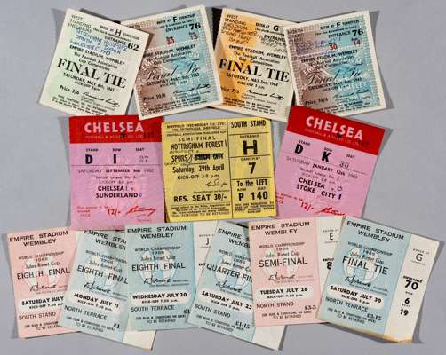 A miscellaneous collection of 19 tickets from the 1960s,
 including FA Cup finals 1961, 1962 (2), 1964, 1966, six World Cup 1966 tickets at Wembley to