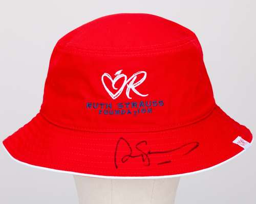 Sir Andrew Strauss autographed Red for Ruth bucket hat