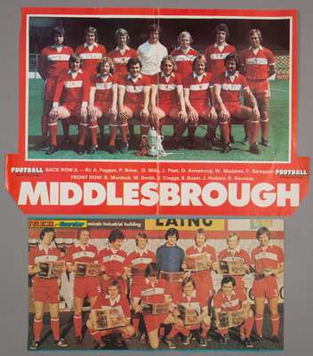 Middlesbrough 1973-74 and 1974-75 autographed large colour double page team photographs, 
 pre-season 1973-74 Tiger/Scorcher signed by 11 players, 197