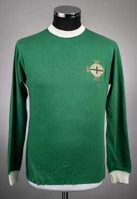 Rare green No.6 Northern Ireland international jersey, 
 Umbro, OSM, with crew-neck collar and embroidered badge inscribed IRISH FOOTBALL ASSOCIATION,