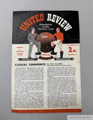 Manchester United v Wolverhampton Wanderers programme for match played on 23rd February 1955, 
 extremely rare edition, 4-pages, which had originally 