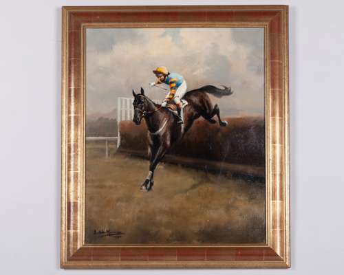 L. John Morris (British, 20th century) oil painting of the racehorse Burrough Hill Lad