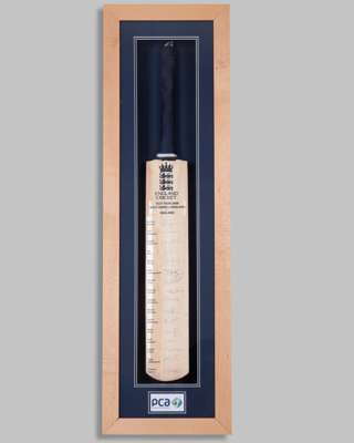 England v. West Indies Test Tour 2009 autographed cricket bat display