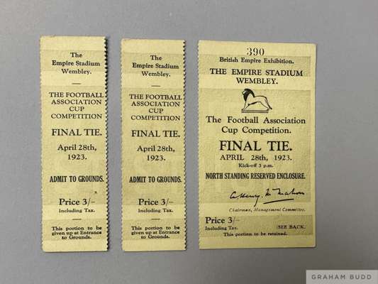 A rare unused 1923 F.A.Cup final ticket, No.390
 in three sections, in very good condition, no staining or creases