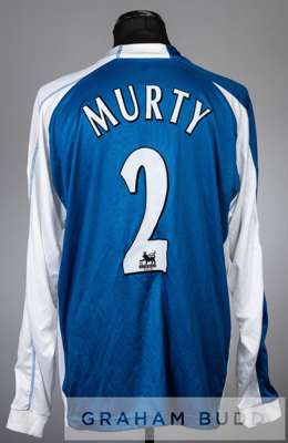 Graeme Murty blue and white striped Reading no.2 home jersey, season 2007-08,
 long-sleeved with BARCLAYS PREMIER LEAGUE sleeve badges, club crest and