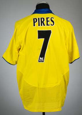 Robert Pires yellow Arsenal no.7 jersey v Manchester United, played at Millennium Stadium, 10th August 2003,
 Nike, short-sleeved with THE FA COMMUNIT