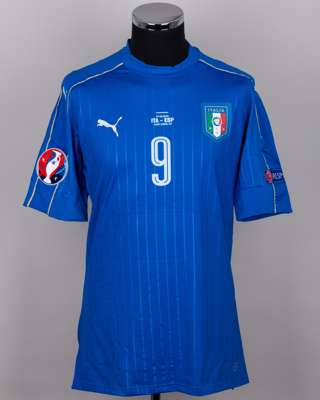 Graziano Pelle blue No.9 Italy v. Spain short-sleeved shirt, 2016