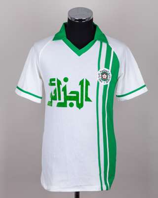 Algeria - white and green No.7 Algeria match issued short-sleeved shirt, 1985-86