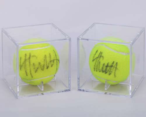 Leyton Hewitt two autographed Wimbledon tennis balls, 2011 and 2015