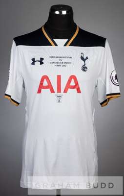 Pre-production sample of the Tottenham Hotspur White Hart Lane Finale jersey,
 unnamed and unnumbered, white and navy jersey, short-sleeved with PREMI