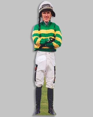 Lifesize cardboard cut-out of the jockey A P McCoy with applied autograph