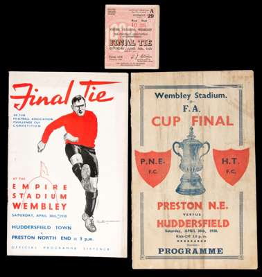 F.A. Cup Final programme Huddersfield Town v Preston North End 30th April 1938, staples removed, overall good condition; sold together with a match ti