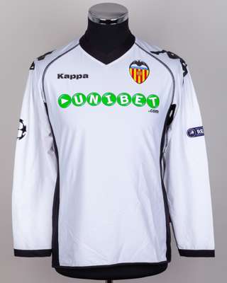 Isco white and black No.26 Valencia v. Manchester United match worn long-sleeved shirt, 2010