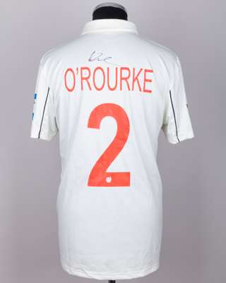 Will O'Rourke No.2 New Zealand v. England match worn, signed Red For Ruth shirt