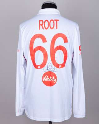 Joe Root No.66 England v. New Zealand match worn, signed Red For Ruth shirt