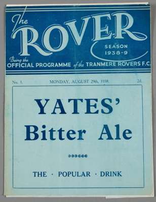Tranmere Rovers v Millwall programme 29th August 1938, 

F.L. Division Two