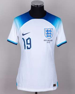 Cole Palmer white and blue No.19 England v. North Macedonia short-sleeved shirt, 2023