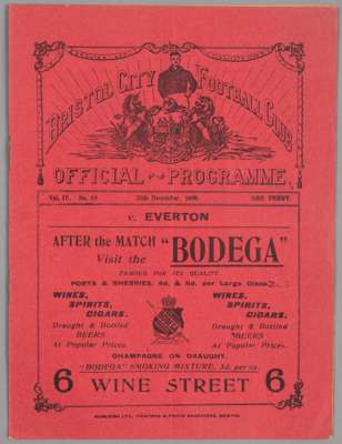 Bristol City v Everton programme 25th December 1909,
 F.L. Division One fixture