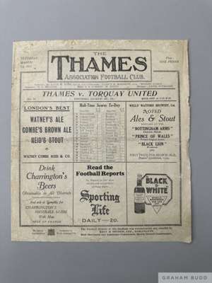 Thames v. Torquay match programme, 7th March 1931

  Signs of folds and wear