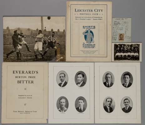 Leicester City 1920s ephemera,
 including autograph page from 1927-28 signed in ink by 18 including: Arthur Chandler (record goalscoring season, 34 go