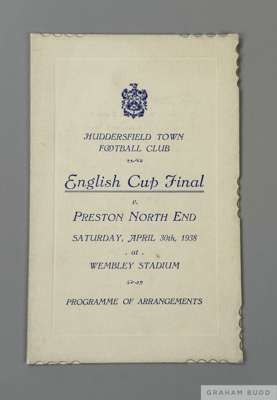 Tom Wilson 1938 Huddersfield Town v. Preston North End F.A.Cup final itinerary
 30th April 1938

 The following lots 902 to 943 relate to the career o