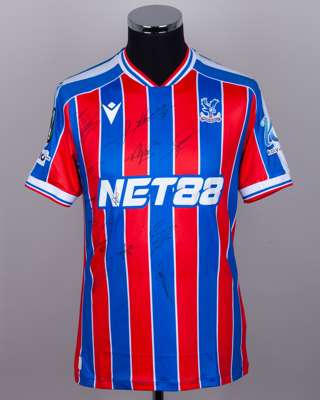 Red and blue Crystal Palace v. AEK Larnaca match issued squad signed shirt