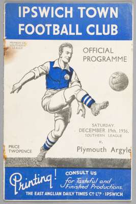 Ipswich Town v Plymouth Argyle programme 19th December 1936,
 Southern League fixture