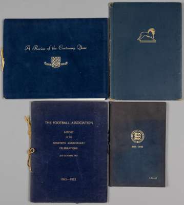 Football Association 75th Anniversary Banquet Menu, 1863-1938, 
 blue velvet covers with gold embossed FA crest and 1863-1938, menu in name of J. Gran