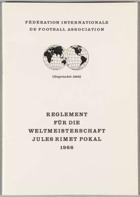 World Cup 1966 England copy of regulations for World Championship Jules Rimet Cup 1966,
 issued by Federation International de Football Association, 3