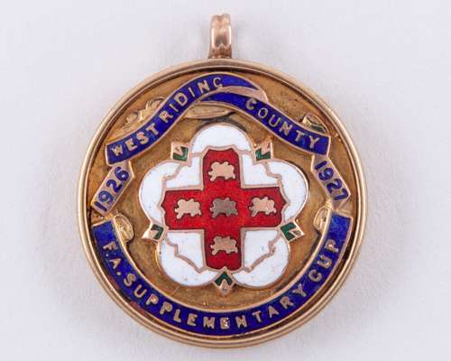 Frank Mears 9ct gold and enamel West Riding County Winners medal, 1926