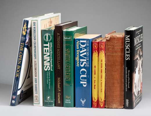 Collection of tennis related books,
 comprising The Complete Lawn Tennis Player by Wallis Myers, 1st edition 1908; The Open Celebrating 40 years of th