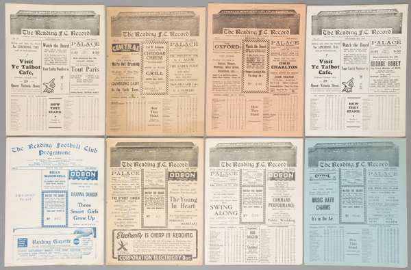 Eight Reading v Crystal Palace programmes 1930s,
 F.L.Third Division South fixtures unless otherwise stated, played at Elm Park, 14th November 1931, 2